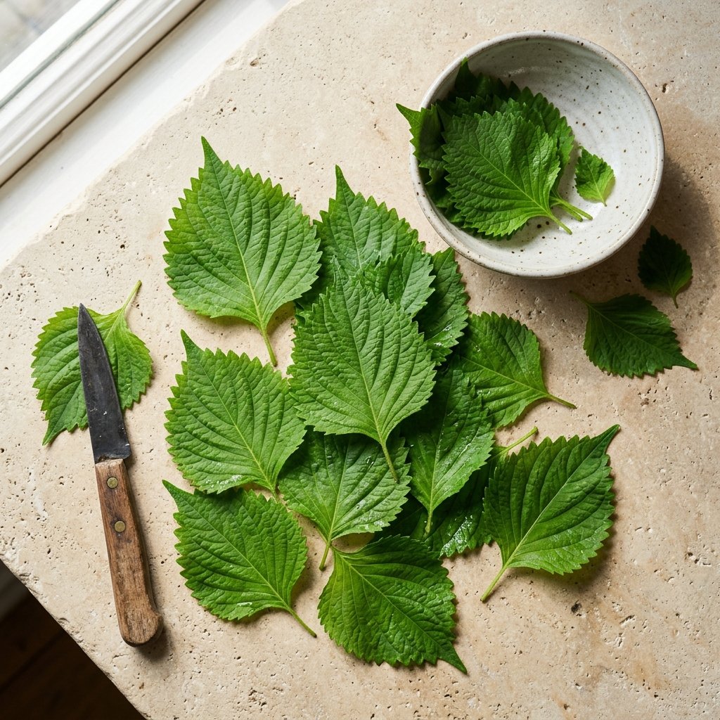 Fresh green shiso leaves